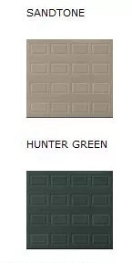 Available colors for garage doors: top - sandtone, bottom - hunter green