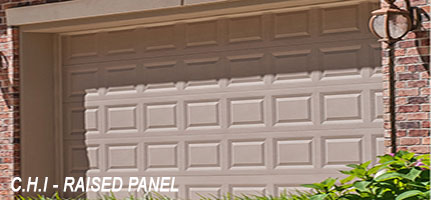 White garage door with raised panel and square patterns design